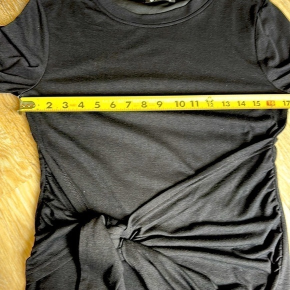 BTFBM Black Jersey dress with draped tie shawl look at waist size medium lined - Picture 10 of 13